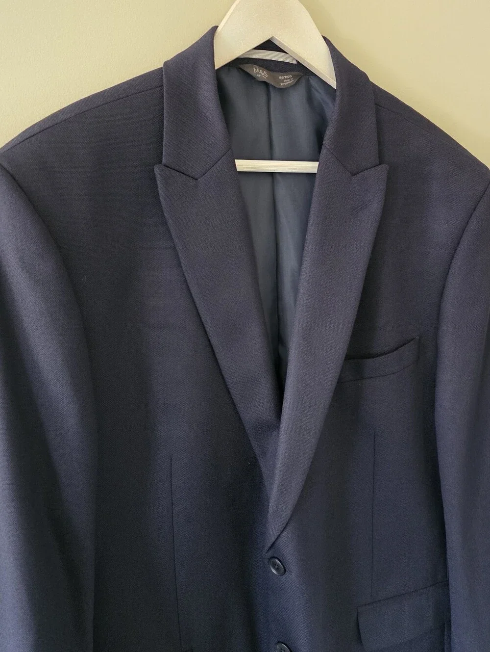 NWT Marks & Spencer Midnight Navy Wool Blend Blazer Size 46 Contemporary Preppy